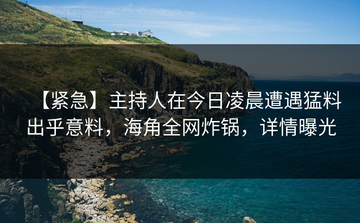 【紧急】主持人在今日凌晨遭遇猛料出乎意料，海角全网炸锅，详情曝光