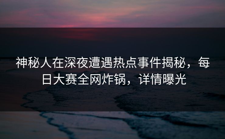 神秘人在深夜遭遇热点事件揭秘，每日大赛全网炸锅，详情曝光