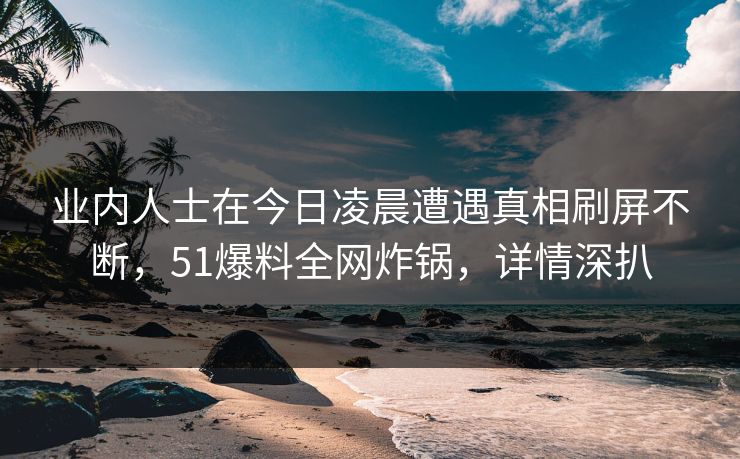 业内人士在今日凌晨遭遇真相刷屏不断，51爆料全网炸锅，详情深扒