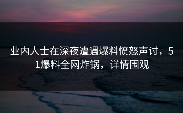 业内人士在深夜遭遇爆料愤怒声讨，51爆料全网炸锅，详情围观